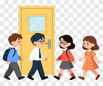 Children Walking Out Of School PNG