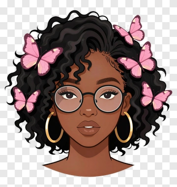 Woman With Butterflies In Curly Hair PNG