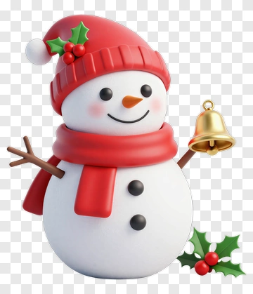 Snowman With Red Hat And Bell PNG