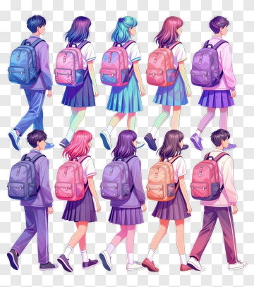 Group Of Students Walking With Backpacks PNG