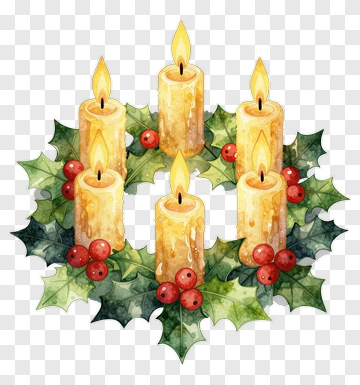 Watercolor Advent Candles With Holly And Berries PNG