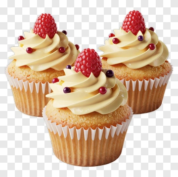 Three Raspberry Cupcakes PNG
