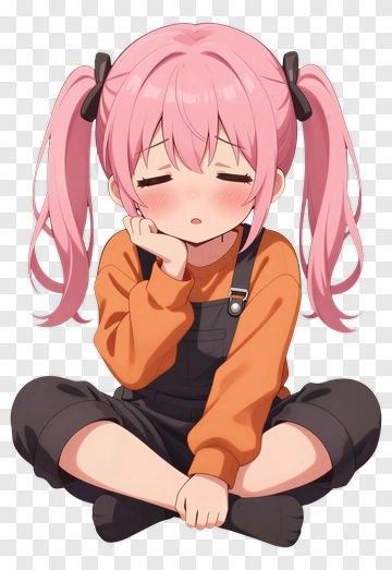 Pink-haired Girl In Orange Sweater PNG