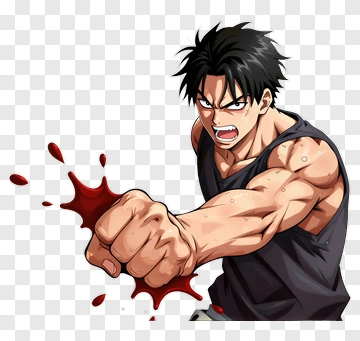 Anime Fighter With Blood Splatter PNG