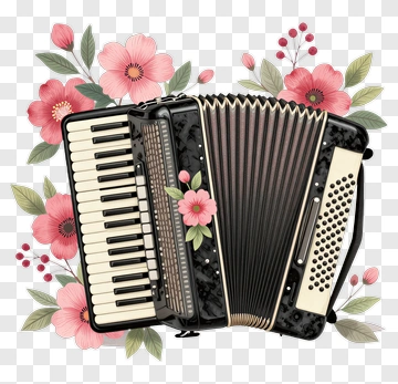 Hand-drawn Accordion With Floral Decor PNG