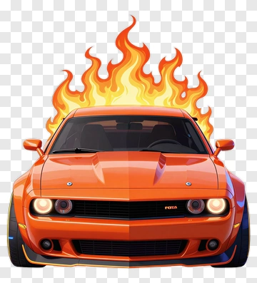 Orange Sports Car With Fire PNG