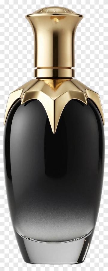 Elegant Black Perfume Bottle With Gold Accents PNG