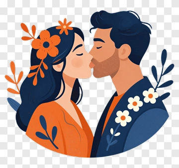Couple Kissing Surrounded By Flowers PNG