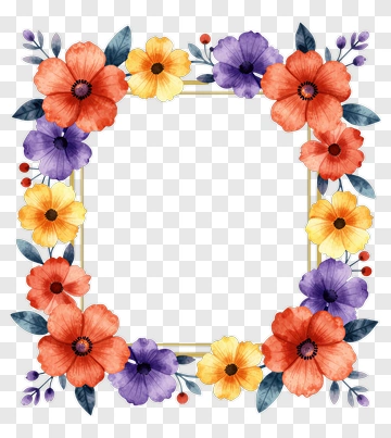 Watercolor Flower Frame PNG