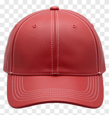 Red Leather Baseball Cap With White Stitching PNG
