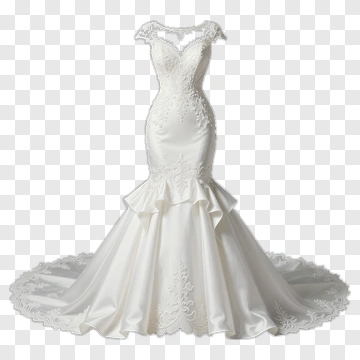 White Wedding Dress With Lace Details PNG