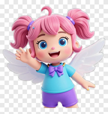 Pink-haired Child Angel Waving PNG