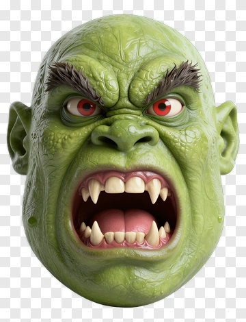 Green Monster Face With Angry Expression PNG