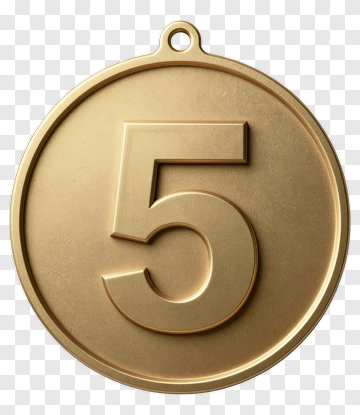 Golden Medal With Number Five PNG