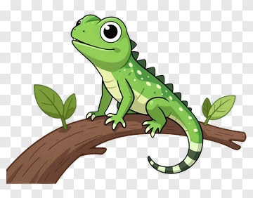 Cute Green Gecko On Branch PNG