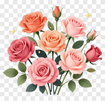 Bouquet Of Pink And Orange Roses PNG