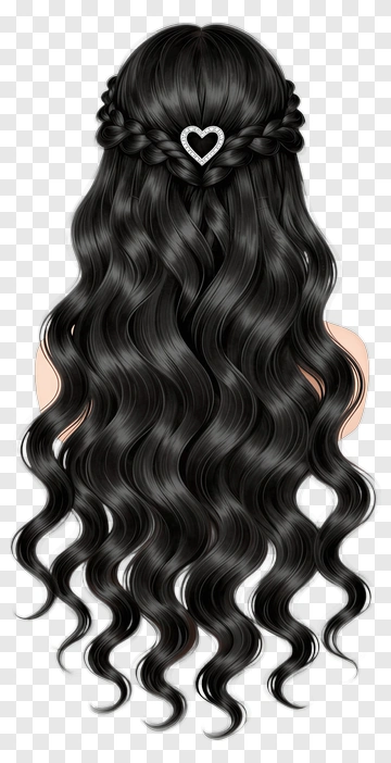 Long Black Hair With Heart Hairpin PNG