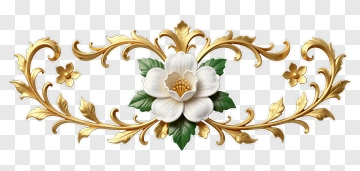 White Flower With Golden Leaves Ornament PNG