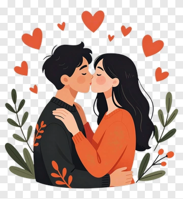 Couple Kissing With Hearts PNG