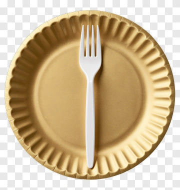Gold Plate With White Fork PNG