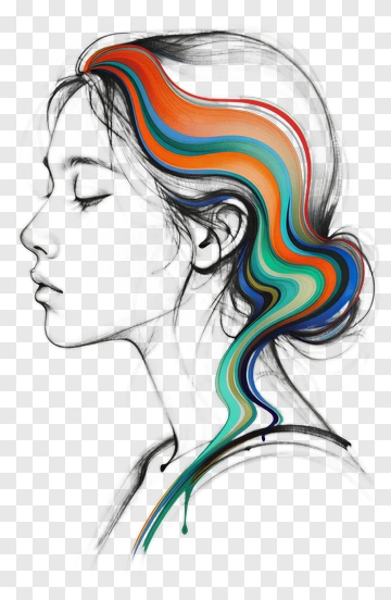 Woman With Colorful Hair Sketch PNG