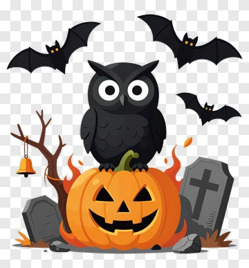 Black Owl On Jack-O-Lantern PNG
