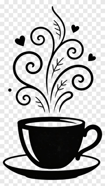 Steaming Coffee Cup With Heart Swirls PNG