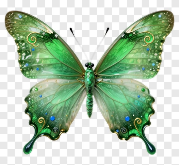Green Butterfly With Blue And Gold Accents PNG