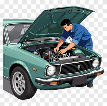 Mechanic Repairing Classic Car Engine PNG
