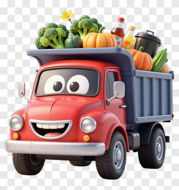 Red Truck Carrying Fresh Vegetables PNG