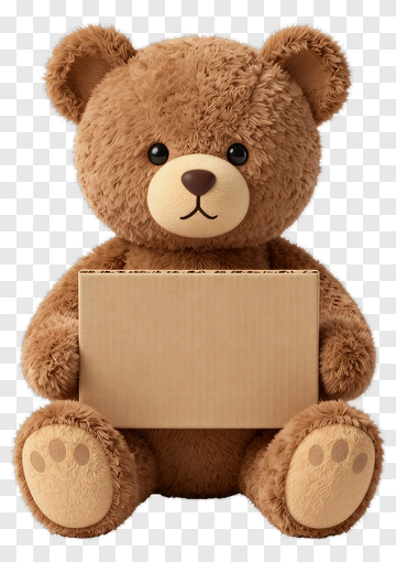 Brown Teddy Bear Holding Cardboard Box PNG