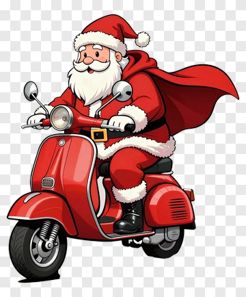 Santa Claus Riding A Red Scooter PNG