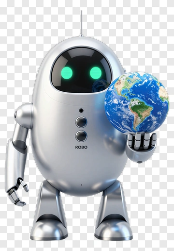 Robot Holding Earth Globe PNG