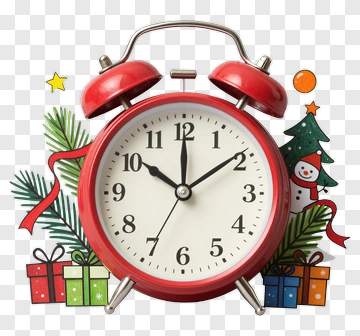 Red Alarm Clock With Christmas Decorations PNG