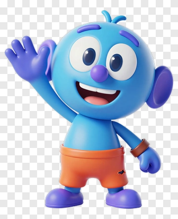 Blue Cartoon Character Waving PNG