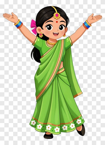 Joyful Girl In Green Sari PNG