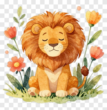 Cute Watercolor Lion PNG