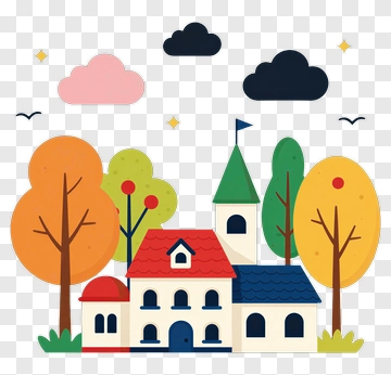 Cozy Village House With Trees PNG