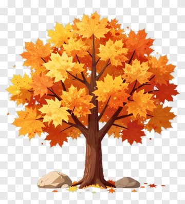 Autumn Maple Tree With Falling Leaves PNG