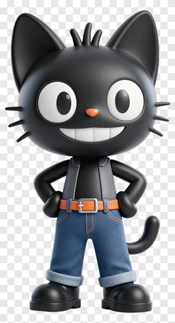 Black Cat Cartoon Character PNG