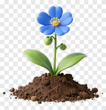 Blue Flower Growing From Soil PNG