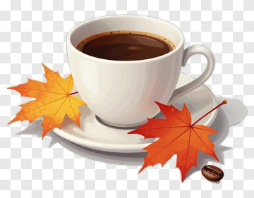 Coffee Cup With Autumn Leaves PNG
