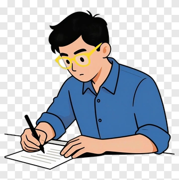 Student Writing With Yellow Glasses PNG