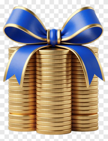 Stack Of Gold Coins With Blue Ribbon PNG