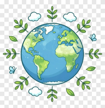 Cartoon Earth Surrounded By Leaves And Butterflies PNG