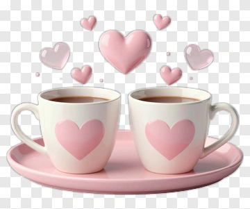 Coffee Cups With Floating Hearts PNG
