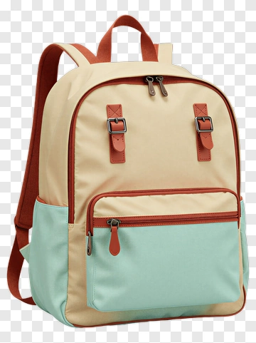Beige And Mint Backpack With Orange Accents PNG