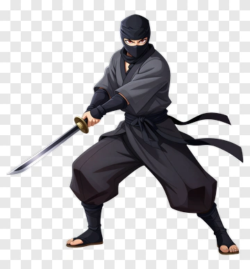 Ninja With Sword In Combat Stance PNG