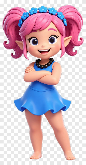Cheerful Elf Girl In Blue Dress PNG