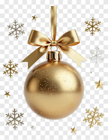 Golden Christmas Ornament With Bow And Snowflakes PNG